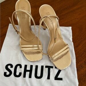 SCHUTZ Metallic Gold Strappy Heels